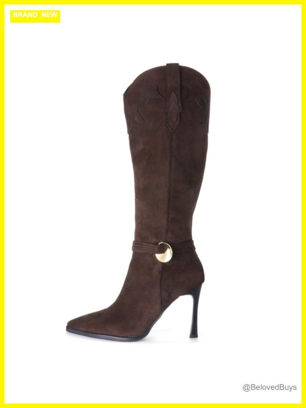 Western Cowboy Knee High Boots Stiletto Pointed Toe Faux Suede